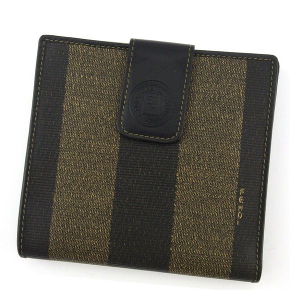 Authentic FENDI W hook purse pecan beige PVC ~ leather Auth used - Picture 1 of 9